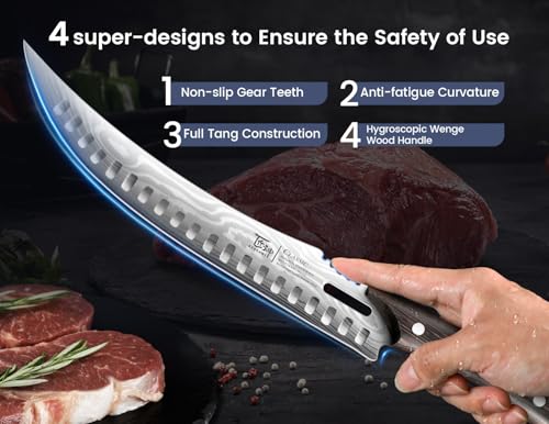10.5 Inch Butcher Knife - Razor Sharp Damascus Carving Knife with Wooden Handle