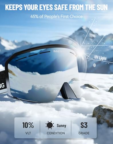 Ski Goggles OTG with Anti-Fog & UV400 Protection - Black Frame Silver Vlt 10%