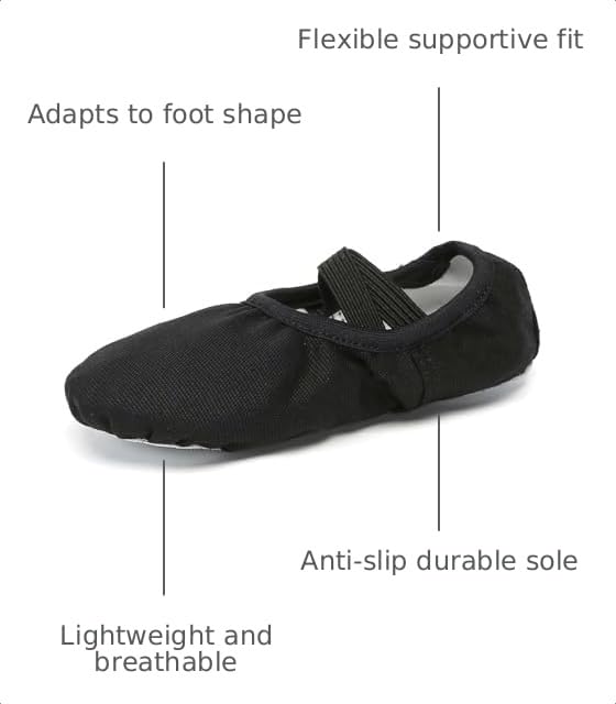 Danzcue Women's Ballet Shoes Black Size 5 - Soft Canvas & PU Leather Slippers