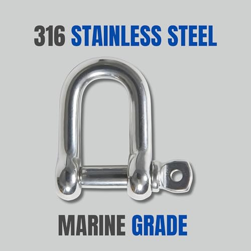 316 Stainless Steel D-Shackle – Heavy-Duty Marine Shackle 6mm (2-Pack)