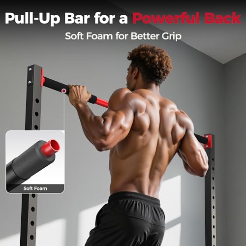 Adjustable Squat Rack with Pull-Up Bar - Black & Red