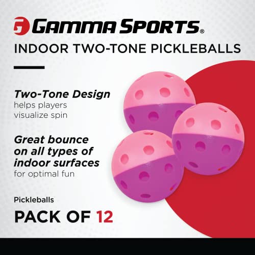 Gamma Two-Tone Indoor/Outdoor Training Pickleballs Purple/Pink 12 Pack - High Visibility