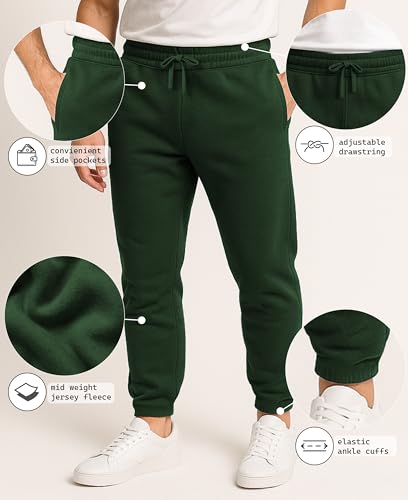 Men's Fleece Jogger Sweat Pants with 3 Pockets - Hunter Green, X-Small