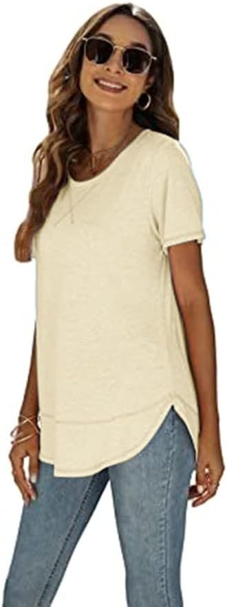 Beimuc Summer Tops for Women - Short Sleeve Crewneck Tunic Shirt with Side Split | Loose Fit