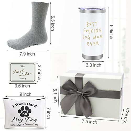 Dog Mom Gifts Wine Tumbler Gift Box - White, Socks & Makeup Bag