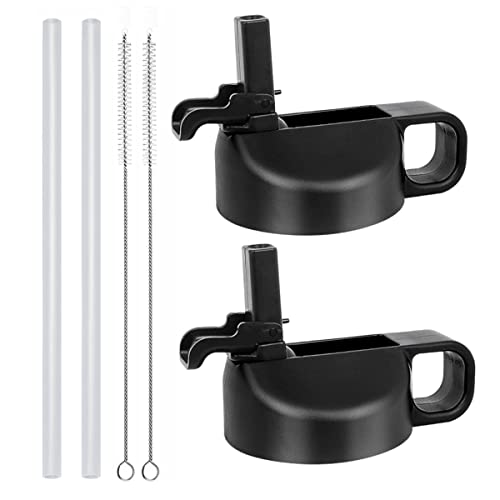 SYACOT Black Wide Mouth Water Bottle Lid with Straw & Dust Cover, 12-64 oz