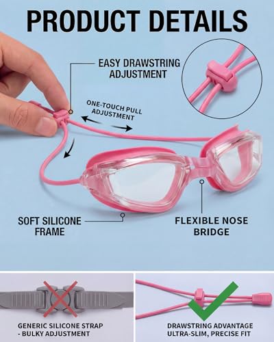 Swim Goggles with Full Protection - Transparent Rose Red