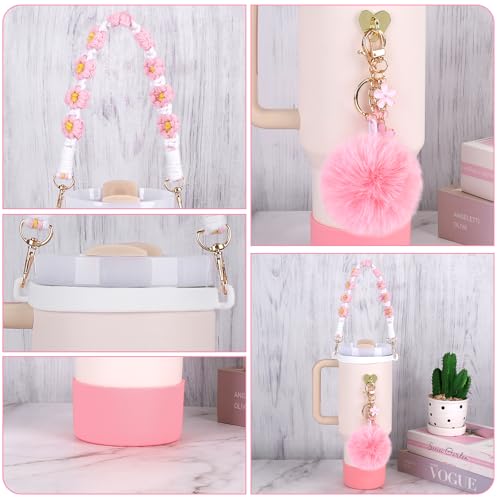 6PCS Stanley Cup Accessories Set - Pink Handle Strap & Charms