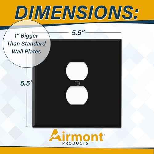 (2 Pack) Jumbo 2-Gang Duplex Outlet Cover Plate – Oversized 5.5"x5.5" Centered Receptacle Faceplate, Heavy-Duty Black Metal, Matte Finish, Screw Mount, Made in USA, Fits Standard Duplex Outlets
