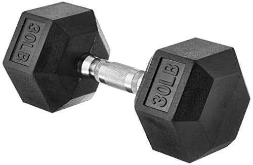 30 lb Rubber Hex Dumbbell for Strength Training and Exercise