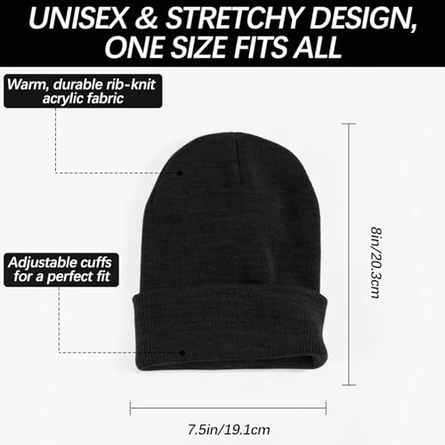 Winter Knitted Beanie Hat - 2pcs Black - One Size