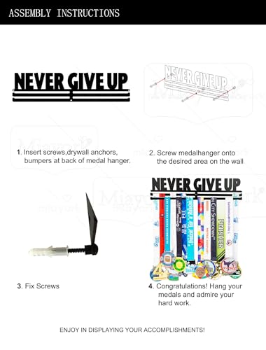 Sports Medal Display Holder Rack - Matt Black, 16 Inch