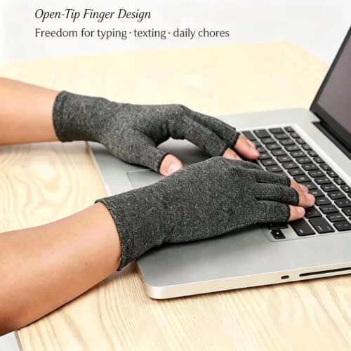 Worzwin Medium Gray Bamboo Compression Gloves for Arthritis - 2 Pairs