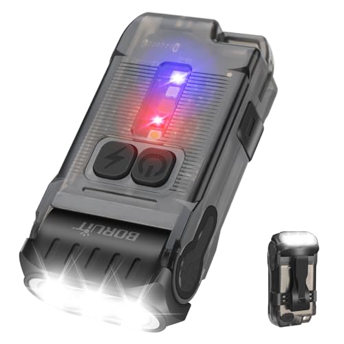 BORUIT V15 LED Small Powerful EDC Flashlight with Warm White Red Light,Bright 1200LM USB C Rechargeable 10 Modes Mini Pocket Keychain Flash Light with Clip,IP67 Waterproof,80¡ÆHead Swivels,Tail Magnet