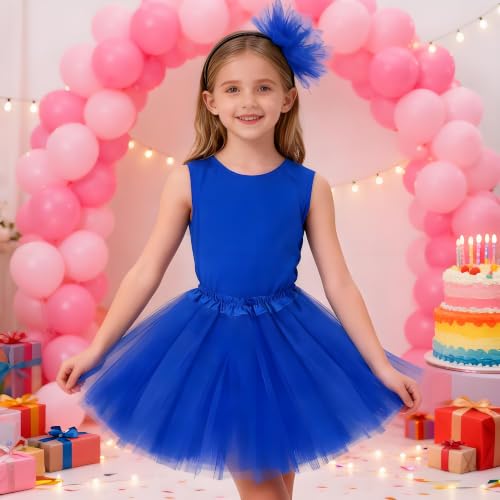 Layered Tulle Tutu Skirt for Girls with Headband - Blue, 3-6 Years
