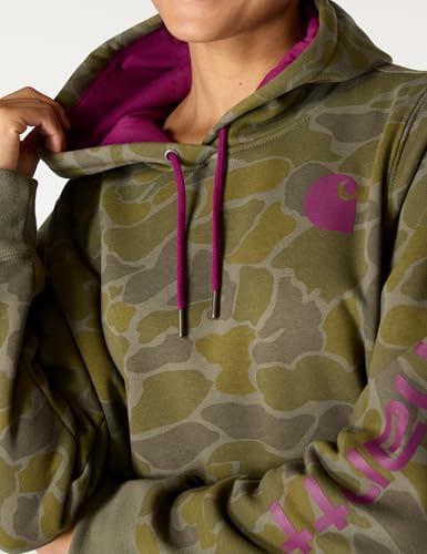Carhartt Women's Relaxed Fit Midweight Logo Sleeve Sweatshirt - Dusty Olive Camo, Small