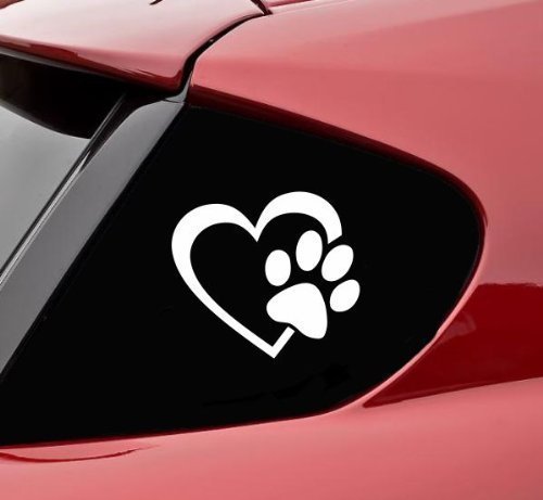 Heart with Dog Paw 4-Inch Vinyl Decal - Bright White