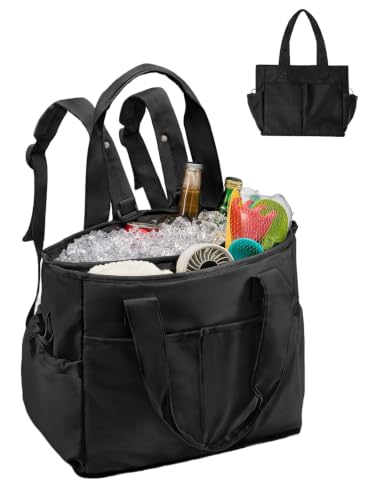Odoland 2-in-1 Beach Cooler Bag 24 Can + 13L Dry Storage, Black, 26L Capacity