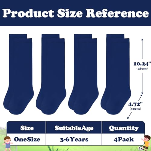 Toddler Soccer Socks - 4 Pairs Youth Football & Baseball Socks, 3-6 Years - Navy