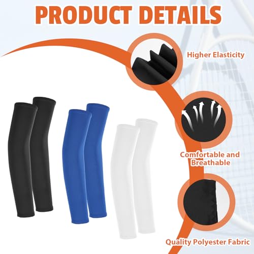Kids Arm Sleeves - Breathable Elastic Ice Sleeves for Sports - Black, White & Blue