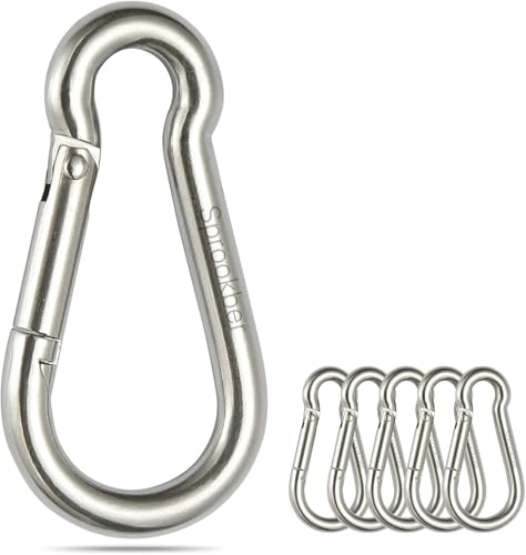 Stainless Steel Spring Snap Hook Carabiner Clips - 2.25 Inch, Set of 6