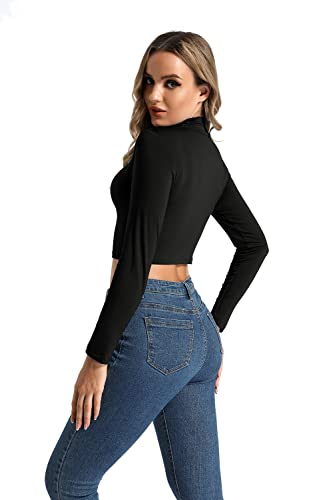 Lightweight Turtleneck Long Sleeve Crop Top - Black, X-Small