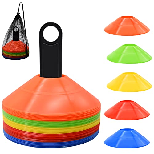 Agility Disc Cones Set - 50 Pack with Carry Bag & Holder