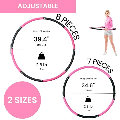 Fiteroc Weighted Hula Hoop for Adults 2.8 lb Adjustable Large Size Black/Pink