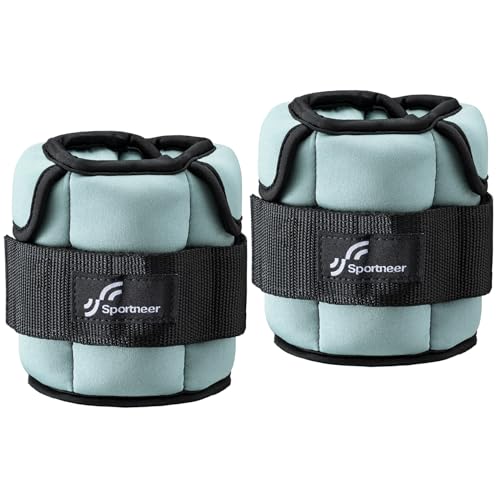 Light Blue Sportneer Adjustable Ankle Weights 2-10 lbs for Fitness & Training