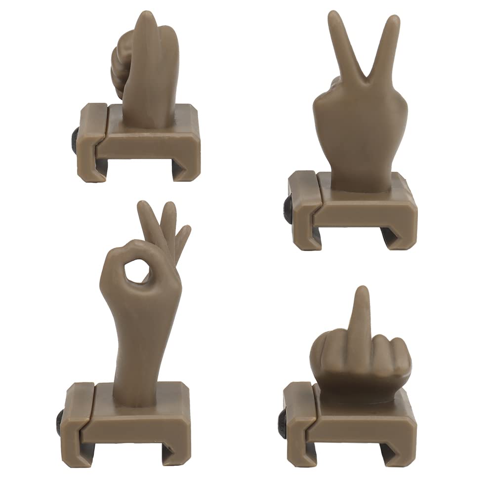 JFFCESTORE Fun Functional Finger Sight Set, V Hand & Middle Finger and Okay & Thumbs Up Sign Fixed Backup Front and Rear Polymer Sight Set, Fit Picatinny （Coyote）