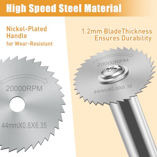 FOTYBEl Cutting Wheel for Drill, Rotary Tool Cutting Discs with 6pcs Steel Saw Blades, 1pc 1/4" Hex Long Shank, Power Rotary Tool Accessories for Cutting PVC Pipe Wood Plastic Soft Metal