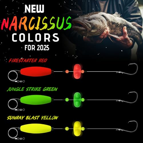 Narcissus Catfish Rigs Set 6/0 Hook, 2 oz Pyramid Sinkers, Float & Rattle