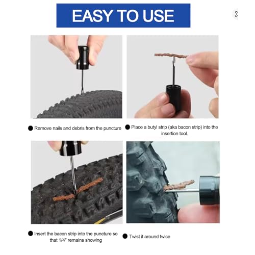 Tubeless Bike Tire Repair Kit - Quick Puncture Repair with Tool & 15 Strips