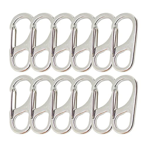 Small Carabiner Clips 1.25 Inch Silver - 12 Pack Spring Hooks