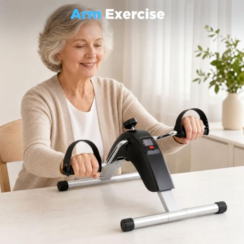 Under Desk Exercise Bike with LCD Monitor - Black Pedal Exerciser