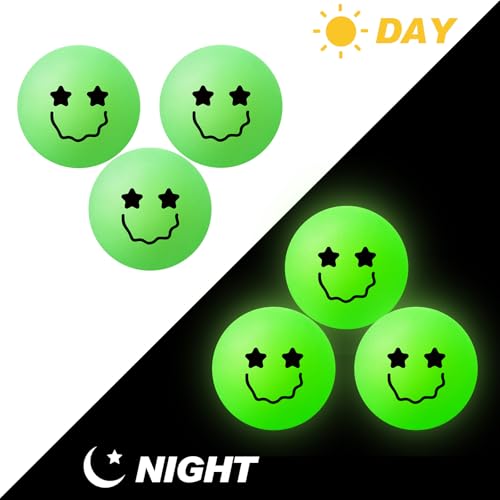 Glow in the Dark Table Tennis Balls - 12 Pack with Smile Face