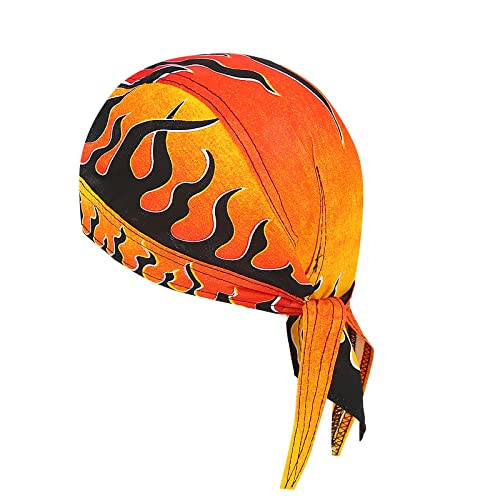 Cooling Skull Cap Beanie - Fire Flames Orange Yellow