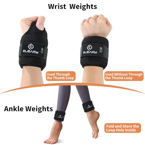 ELEAMY Adjustable Wrist Weights for Men & Women 0.5lb-3lb, Black, 1lb Pair