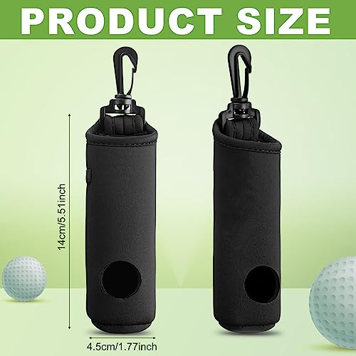 Black Golf Tee Holder & Ball Carry Bag Pouch Set - Simple Design, 4 Pieces with Keychain & Belt Clip