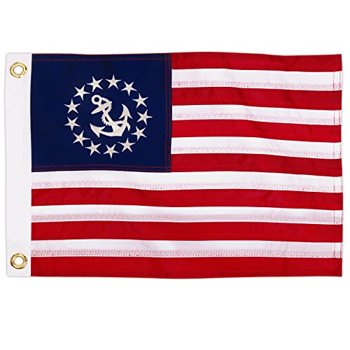 American Yacht Ensign Flag - 12x18 Inch Nautical Flag - Embroidered Stars & Sewn Stripes