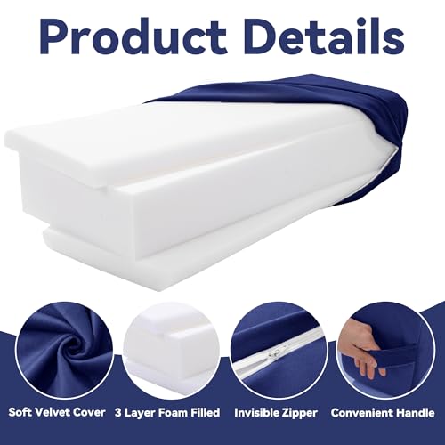 MABOZOO Blue Velvet Yoga Bolster Set with High-Density Foam for Restorative Yoga & Meditation