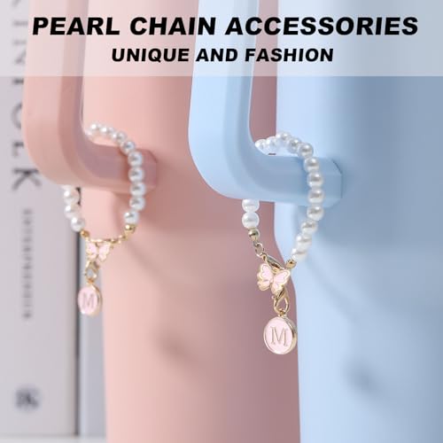 Personalized Pearl Chain Initial Charm for Water Bottle - Letter Pink E