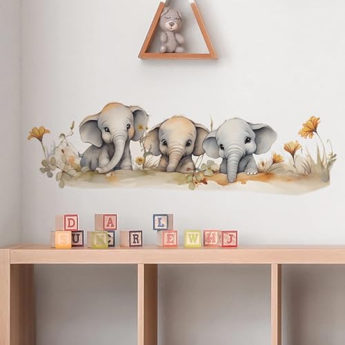 Cozy Baby Elephant Family Wall Stickers, sacinora Cute Cartoon Animal Wall Decals Removable Vinyl Peel and Stick for Kids Boy Girl Nursery Living Room Bedroom Art Decorations