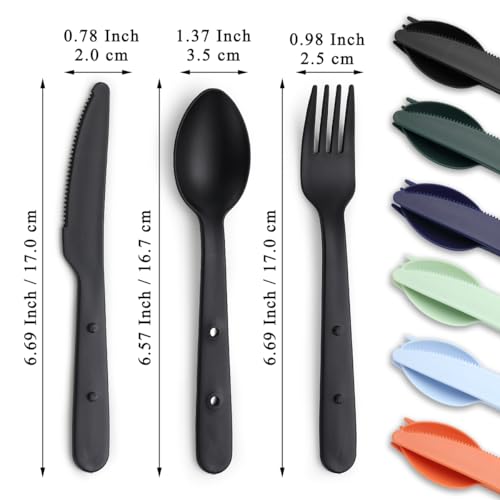 Travel Utensils Set for 6 - Compact Reusable Cutlery with Colors