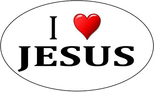 I Love Jesus Car Decal - Oval Bumper Sticker 5x3 Inch