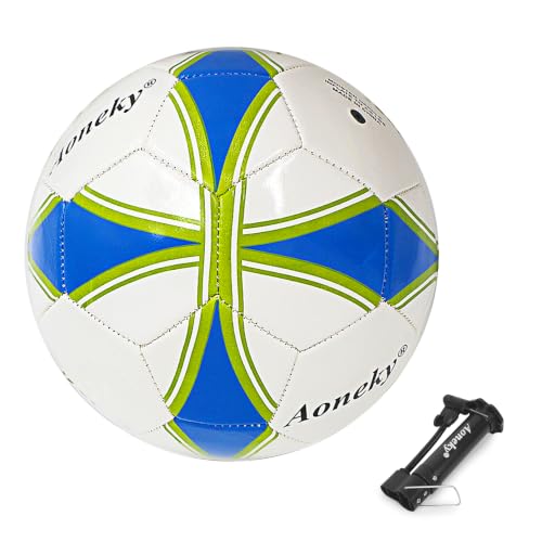 Aoneky Soccer Ball with Pump - 1 Pack, White/Blue/Green, includes pump