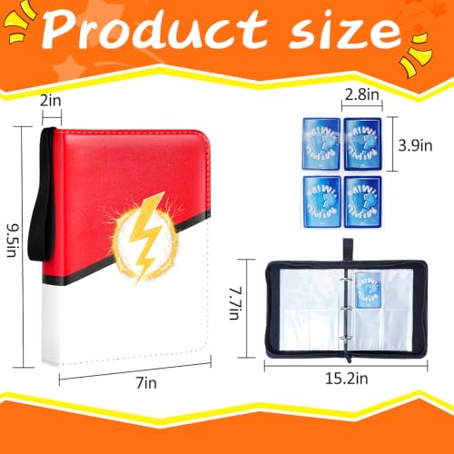 4-Pocket Card Binder with Removable Sleeves for MTG TCG Sports Cards - Red Lightning Bolt Design