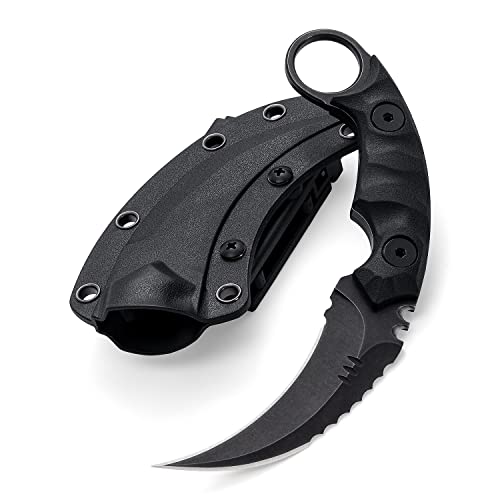 OOULORE Black/Black Fixed Blade Knife D2 Steel G10 Handle Tactical Outdoor Survival