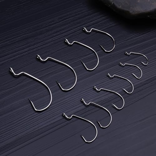 210 PCS Metal Fishing Hooks Set - 10 Sizes, Black, Durable Steel