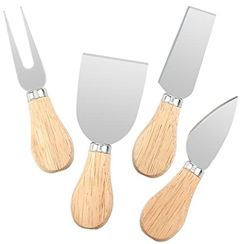 4-Piece Cheese Knife Set with Wood Handle - Stainless Steel Utensils